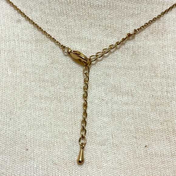 Rustic Goldtone Necklace with Dark Blue Crystal Accent - Picture 3 of 4